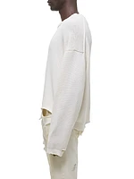 Distressed Cotton Crewneck Sweater