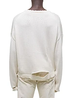 Distressed Cotton Crewneck Sweater