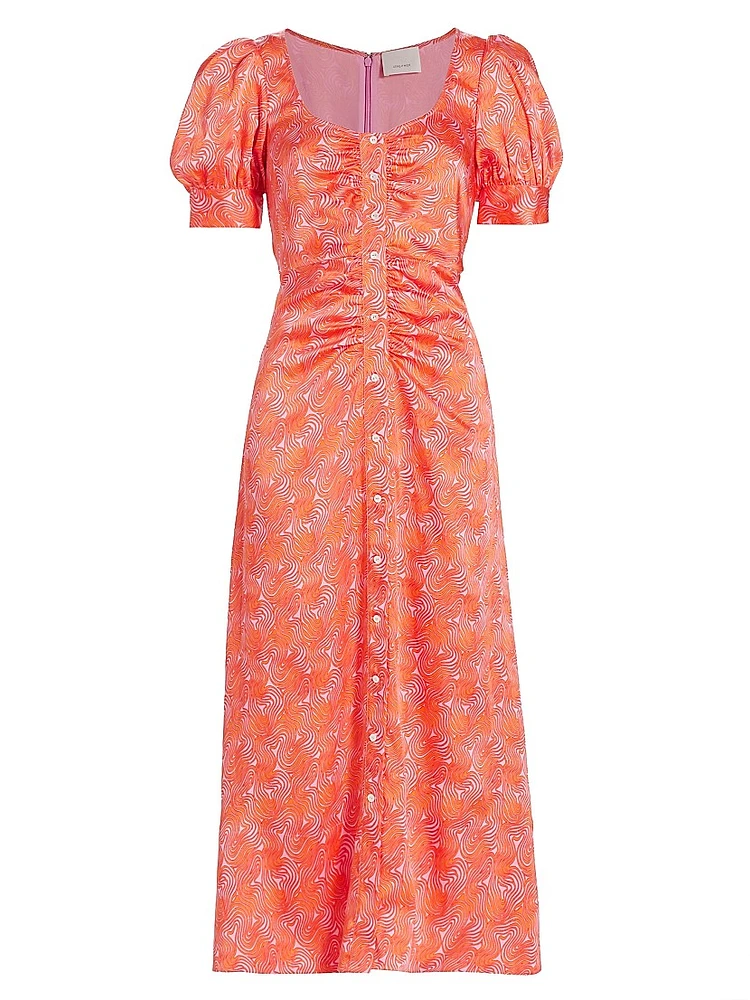 Ximena Summer Waves Satin Midi-Dress