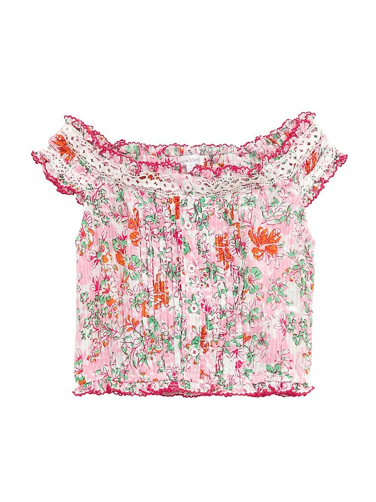 Little Girl's & Alba Floral Cotton Off-The-Shoulder Top