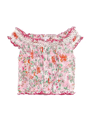 Little Girl's & Alba Floral Cotton Off-The-Shoulder Top
