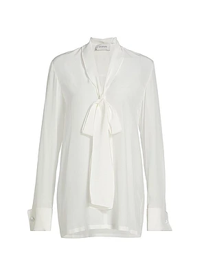 Silk Tieneck Long-Sleeve Blouse