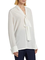 Silk Tieneck Long-Sleeve Blouse