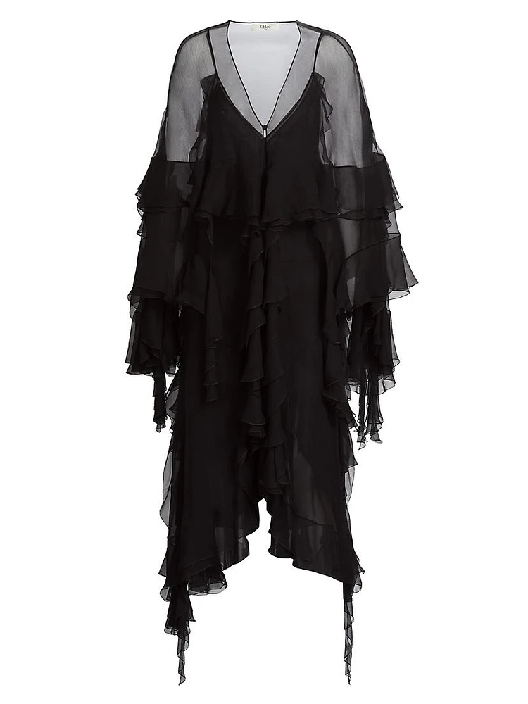 Ruffled Silk Chiffon Maxi Dress