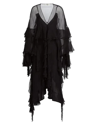 Ruffled Silk Chiffon Maxi Dress
