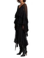 Ruffled Silk Chiffon Maxi Dress