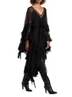 Ruffled Silk Chiffon Maxi Dress