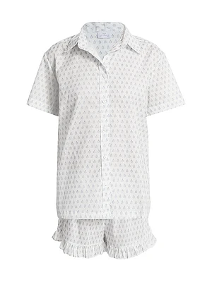 Karl Cotton Leaf-Print Frill Pajamas