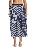 Patchwork Chevron Cover-Up Midi-Skirt