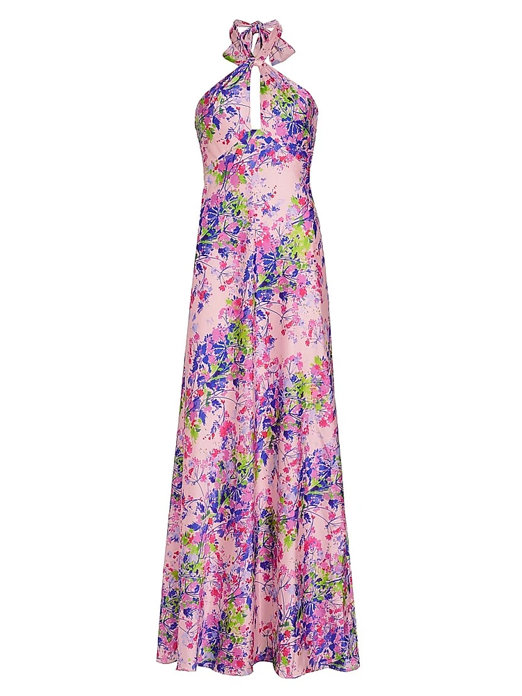 Rose Satin Halter Maxi Dress