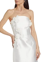 Serefina Satin Strapless Appliqué Midi-Dress