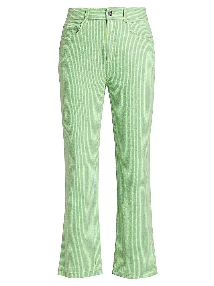 Aubrey Stripe Stretch Straight-Leg Crop Jeans