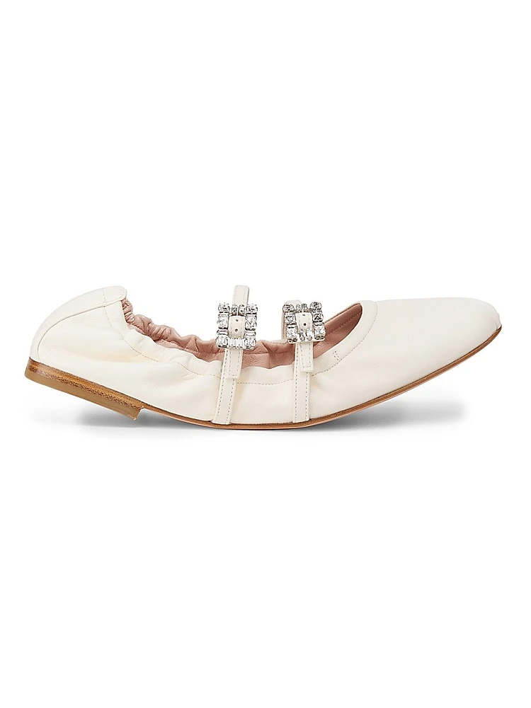 Mini Strap Strass Leather Ballerina Flats