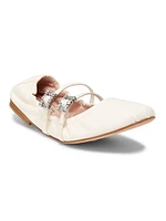 Mini Strap Strass Leather Ballerina Flats