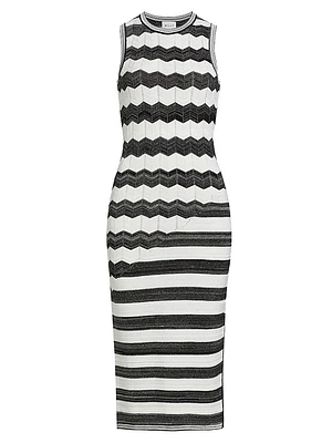 Asymmetric Zig-Zag Knit Midi-Dress