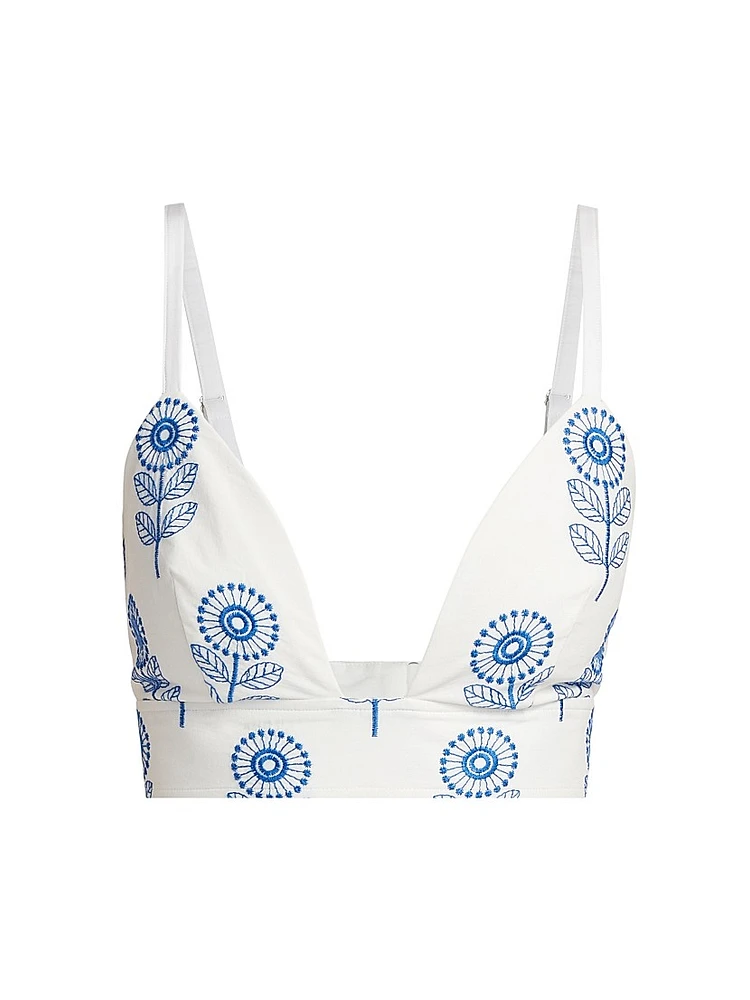 Poppy-Embroidered Cotton Bralette Top