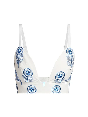 Poppy-Embroidered Cotton Bralette Top