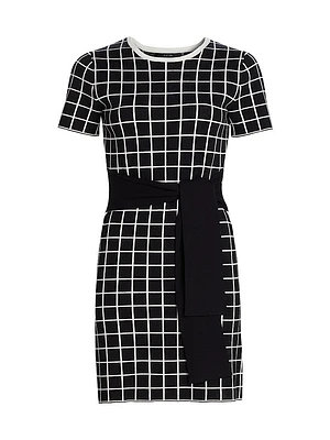 Presley Windowpane Tie-Waist Minidress