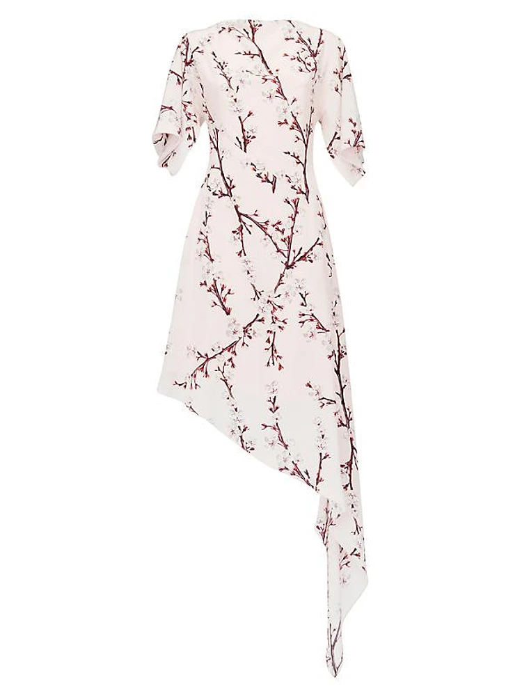 Floral Silk Asymmetric Midi-Dress