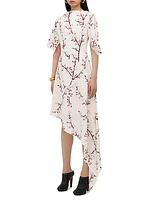 Floral Silk Asymmetric Midi-Dress