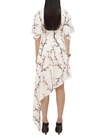 Floral Silk Asymmetric Midi-Dress