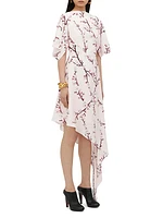 Floral Silk Asymmetric Midi-Dress