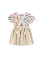 Baby Girl's 3-Piece Corduroy Bucket Hat, Check Bodysuit & Skirt Set