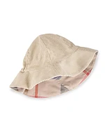 Baby Girl's 3-Piece Corduroy Bucket Hat, Check Bodysuit & Skirt Set