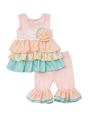 Baby Girl's & Little Sweet Treat Stretch-Cotton Top Pants Set