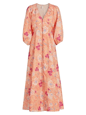 Rosa Floral Linen Maxi Dress