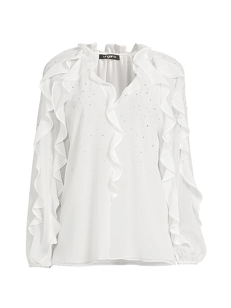 Aurora Crystal-Embellished Ruffled Blouse