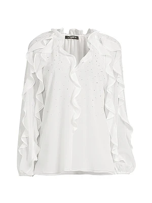 Aurora Crystal-Embellished Ruffled Blouse