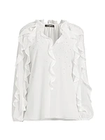 Aurora Crystal-Embellished Ruffled Blouse