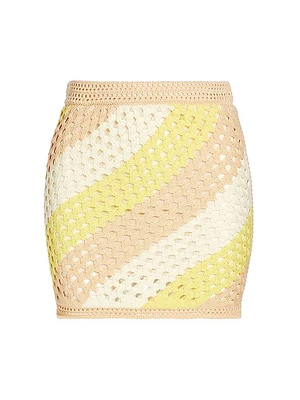 Cotton Striped Crochet Miniskirt