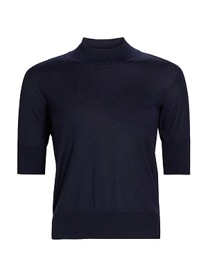 Wool-Cashmere-Blend Rib-Knit Trim Top