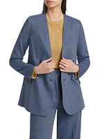 Linen-Blend Double-Breasted Blazer