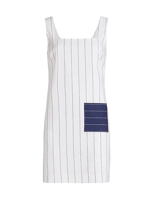 Pinstripe Cotton-Linen Patch Minidress