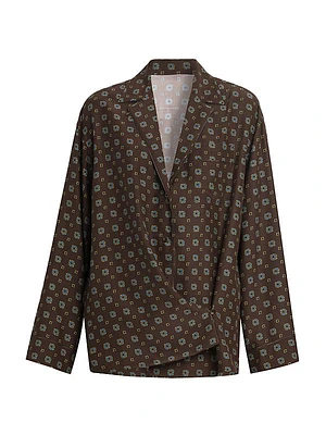 Geometric Print Matte Silk Blouse