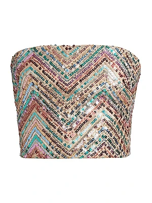 Chevron Sequined Strapless Crop Top