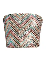 Chevron Sequined Strapless Crop Top