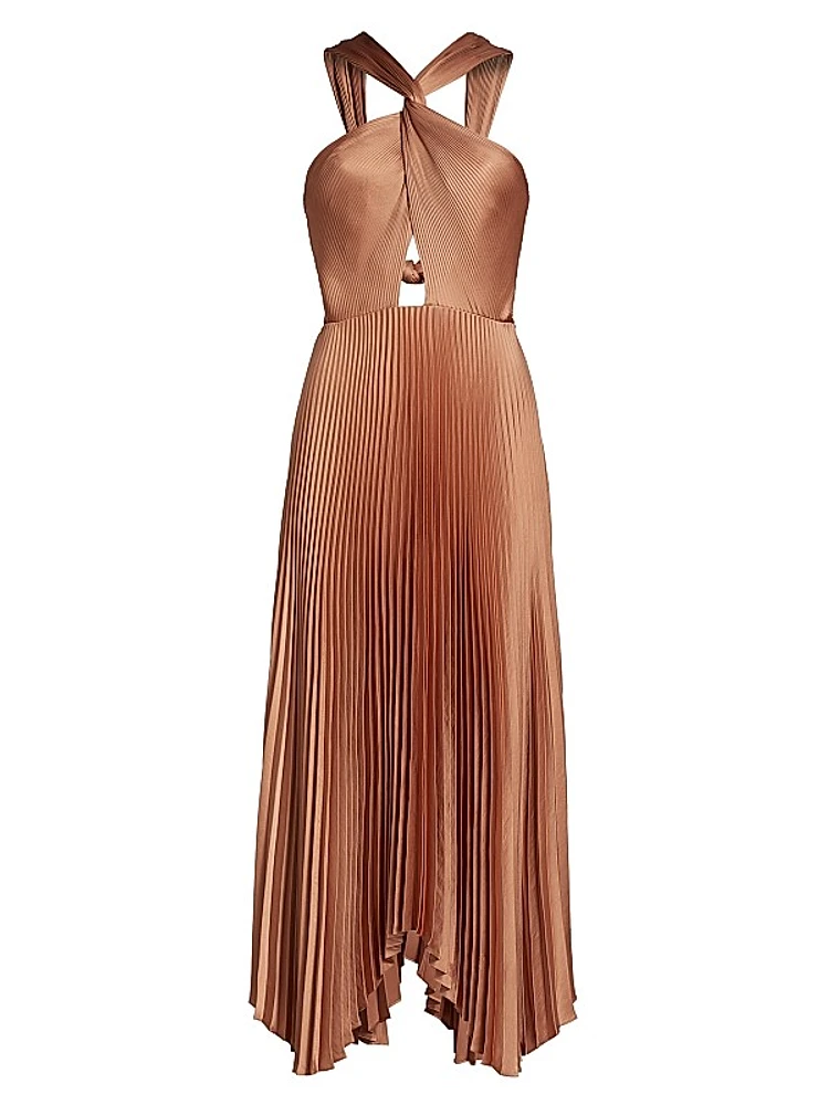 Athena II Pleated Halter Midi-Dress