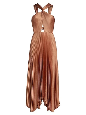 Athena II Pleated Halter Midi-Dress