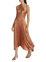 Athena II Pleated Halter Midi-Dress