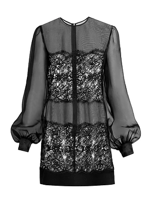 Organza Lace-Panel Minidress