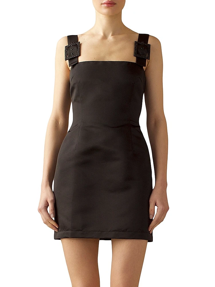 Satin Crystal-Buckle Straps Minidress