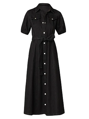 Mara Puff-Sleeve Belted Shirtdress