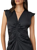 Noah Satin Ruched Midi-Dress