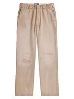 Distressed Cotton Flat-Front Pants