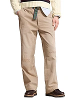 Distressed Cotton Flat-Front Pants