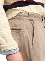 Distressed Cotton Flat-Front Pants